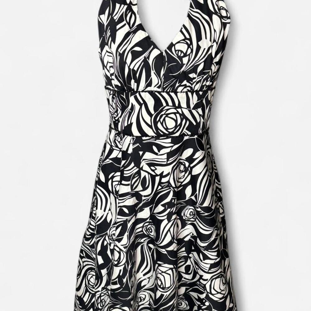 Donna Ricco New York Black & White Rose Floral Halter Dress Size 6 Retro Pinup